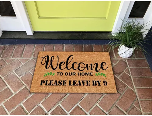 Miniatura 5 de Tapete divertido para decoración del hogar, con texto en inglés "Welcome To Our Home Please Leave By Nine", tapete de 15.9 pulgadas de ancho x 23.7