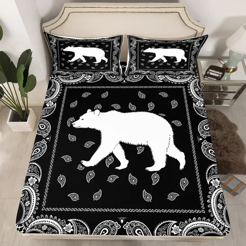 Miniatura 10 de Sábanas de oso de caza para niños y adolescentes, juego de cama rústico occidental de vida silvestre, sábana bajera para niños y niñas, sábanas