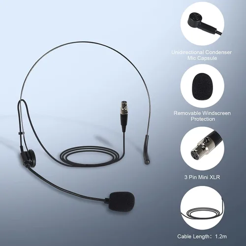 Miniatura 2 de Phenyx Pro PTU-5000 Micrófono inalámbrico de solapa con mini conector XLR, cartucho de condensador unidireccional, ideal para escenario, iglesia
