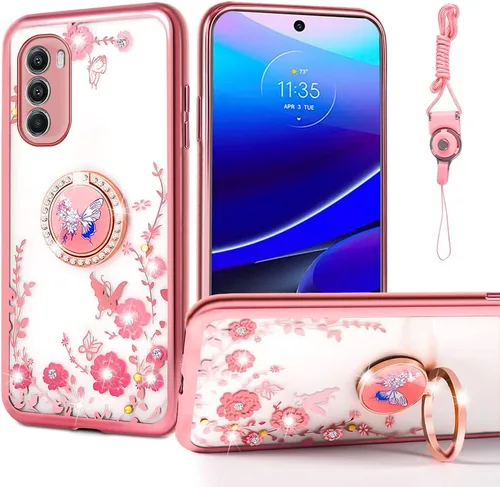 Miniatura 12 de nancheng Funda de teléfono con purpurina para Motorola Moto One 5G Ace (One 5G UW Ace) funda de TPU suave con anillo giratorio de 360°, funda