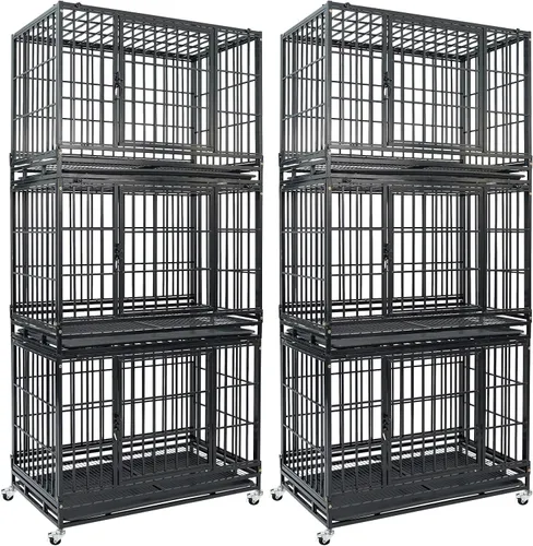 Miniatura 18 de Jaula apilable de 47 pulgadas para perros grandes de alta ansiedad, jaula indestructible a prueba de escapes para interiores con doble puerta