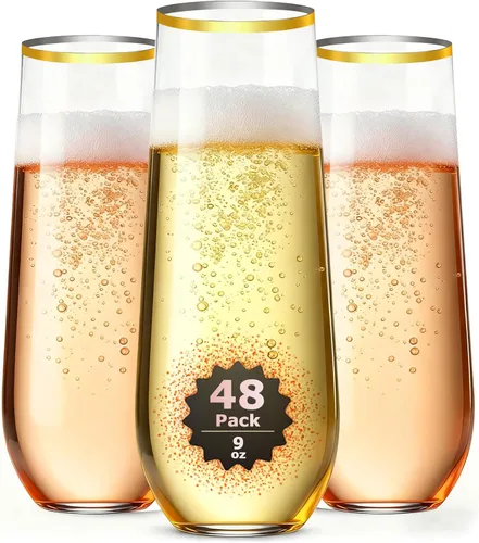 Miniatura 8 de Guanqiao Paquete de 12 copas de champán de plástico sin pie, 266 ml, vasos de plástico transparentes desechables, vasos de mimosa irrompibles