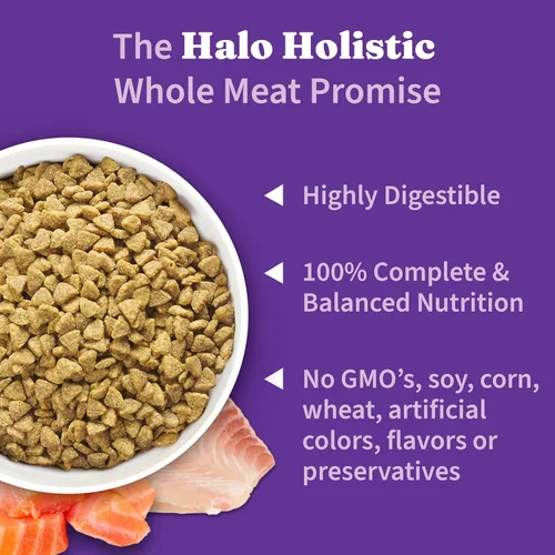 Miniatura 5 de Halo Holistic - Alimento para gatos con fórmula de salmón y pescado blanco, sin granos, para un apoyo saludable del peso, croquetas para gatos
