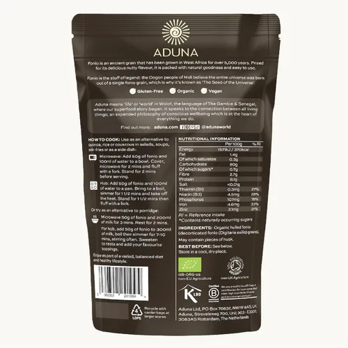 Miniatura 2 de Aduna Supergrano de Fonio orgánico Grano entero africano antiguo rico en hierro, zinc, vitaminas B y fibra Alternativa natural sin gluten