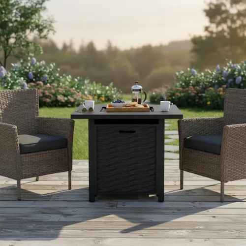 Miniatura 3 de Mesa para fogata de propano de 28 pulgadas con tapa, chimenea cuadrada de gas para exteriores de 50,000 BTU, resistente a la intemperie, mesa