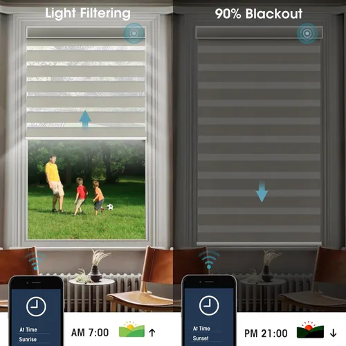 Miniatura 5 de SmartWings Persianas motorizadas de cebra con cenefa funcionan con Homekit Thread Alexa Z-Wave Smart de doble capa con control remoto, persiana