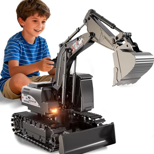Miniatura 11 de Excavadora de control remoto para niños de 4 a 7 años, excavadora RC para niños, camiones de construcción de 27 MHz, vehículos de juguetes