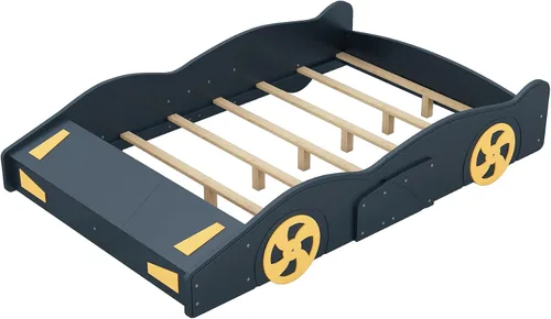 Miniatura 5 de CITYLIGHT Camas de automóvil de tamaño matrimonial para niños, marco de cama matrimonial en forma de auto de carreras con ruedas y almacenamiento