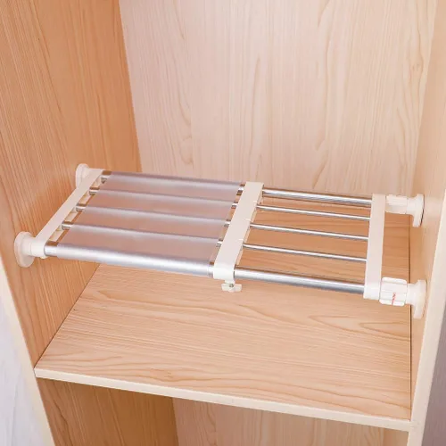 Hershii - Estantería y barra extensible para armarios, estante de almacenamiento de metal expansible,organizador ajustable, separador para armarios,