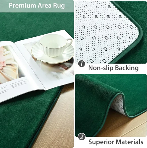 Miniatura 7 de Softlife Alfombra verde de 2 x 6 pies para dormitorio, sala de estar, lavable, suave, esponjosa, alfombra de pasillo antideslizante, alfombra
