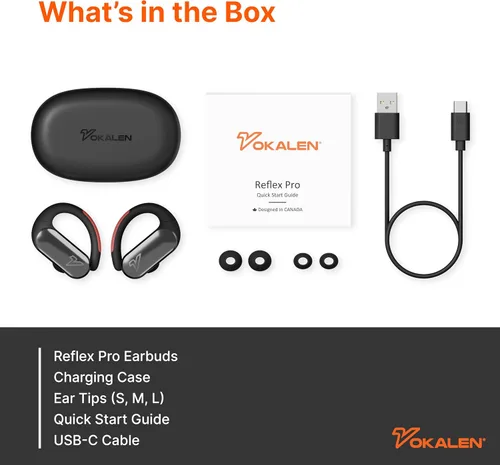 Miniatura 9 de VOKALEN Reflex Pro - Auriculares deportivos inalámbricos con ganchos para los oídos, cancelación activa de ruido, hasta 50 horas de duración