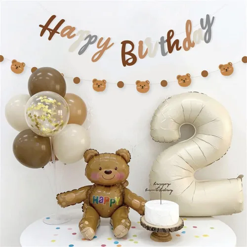 Miniatura 7 de Cartel de feliz cumpleaños con tema de oso con lindo cartel de oso, decoración de banderines para fiesta de cumpleaños, suministros para fiesta