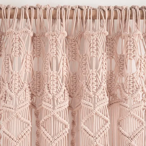Miniatura 3 de Lush Decor Panel Individual de Cortina de Ventana de Algodón Texturizado Macramé Boho 40" An x 84" L Rubor - Cortinas de Macramé para Ventanas