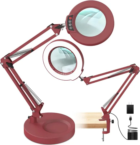 Miniatura 15 de Lámpara de lupa de 10 aumentos con luz y soporte, lámpara de escritorio y abrazadera 2 en 1, Seylae con 5 modos de color, lupa iluminada LED