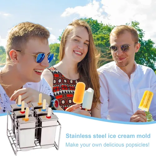 Miniatura 2 de Moldes de paletas de acero inoxidable, juego de 6 moldes para hacer helados, moldes de paletas caseras reutilizables de metal con 50 varillas
