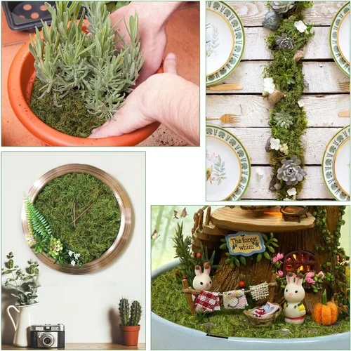 Miniatura 7 de YUNVI Musgo artificial de gran capacidad de 10.5 onzas para plantas en maceta, hierba de musgo artificial natural para plantas