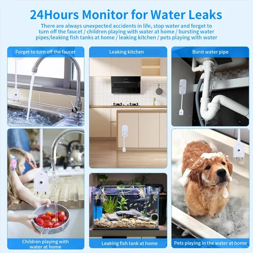 Miniatura 4 de Detector inteligente de fugas de agua, alarma ajustable de 120 dB para el hogar, sensor de agua para sótano, alarma de fugas de agua, 3