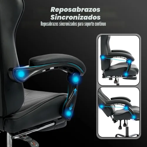 Miniatura 4 de Silla de juegos con reposapiés, silla ergonómica de juego con soporte lumbar y reposabrazos de acoplamiento, silla reclinable para computadora