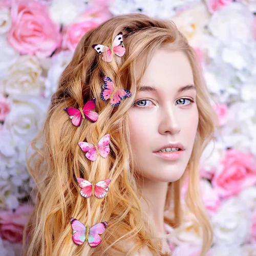 Miniatura 2 de Boao 18 Piezas Pinzas para el Cabello de Mariposa con Purpurina para Niñas Adolescentes Mujeres Accesorios para el Cabello (Estilo Vintage)