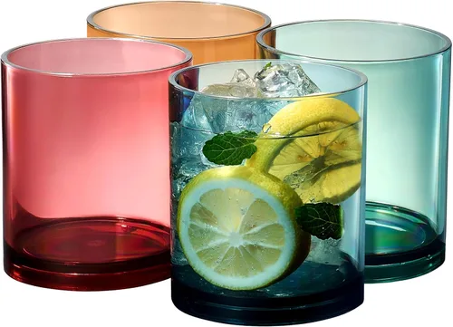 Khen Vaso reutilizable clásico de plástico (juego de 4) en colores tenues tipo joya, 13 oz de acrílico irrompible para agua, bajo contenido de