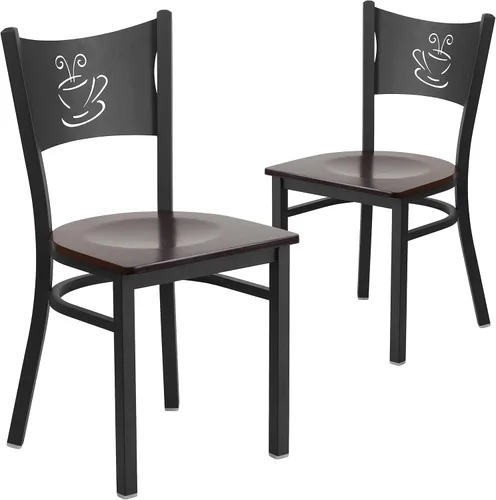 Miniatura 21 de Flash Furniture Silla de restaurante de metal con respaldo de café negro de la serie HERCULES - Asiento de madera natural Asiento de madera