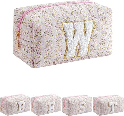 Miniatura 28 de Bolsa de maquillaje alfabética JOVAKIT, bolsa de cosméticos para mujeres, regalos de Navidad para niñas de 6 a 18 años, neceser de viaje con flores