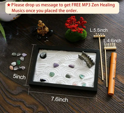 Miniatura 6 de Mini kit de jardín zen de meditación, mesa japonesa, roca, arena, chakra, buda, jardín, hogar, oficina, escritorio, decoración de escritorio