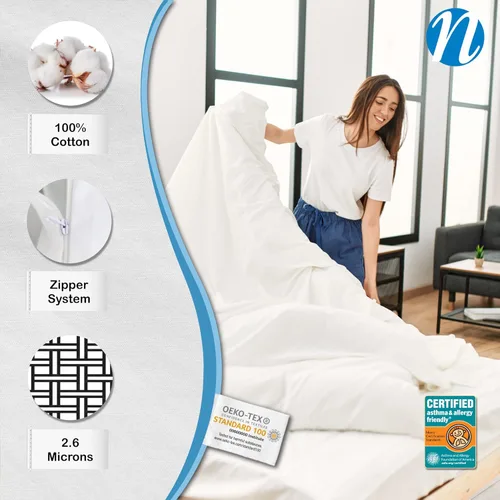 Miniatura 3 de Allersoft, protector de edredón para control de alergias y ácaros, 100% algodón, Algodón, Blanco, gemelo