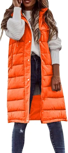 Miniatura 32 de Chaleco largo para mujer, sin mangas, acolchado, con cremallera, capucha, abrigo de invierno cálido, ligero, con bolsillos