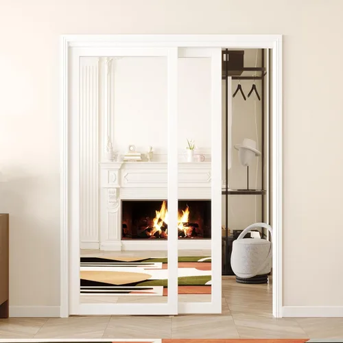 Miniatura 10 de Puerta corredera de armario, puerta corredera de diseño Doble-K, 60"×80" (doble 30"), herrajes incluidos, panel preperforado necesita ensamblar