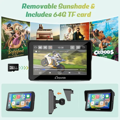 Miniatura 6 de Carpuride W502 motocicleta GPS inalámbrico portátil Carplay/Android Auto impermeable coche estéreo, 5 "IPS pantalla táctil con doble Bluetooth