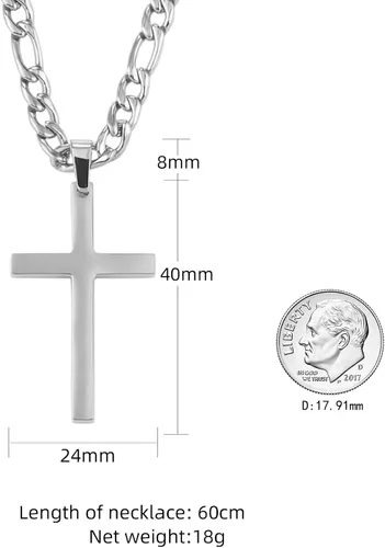 Miniatura 2 de CaptainSteeL Cross Necklace for Men - Stainless Steel SilverGold Plain Cross Pendant Necklace Simple Jewelry Gifts, 24 Inches 31 Figaro Link Chain