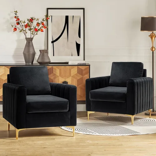 Miniatura 21 de HULALA HOME Silla de club de acento de terciopelo, sillón de terciopelo moderno tapizado de club con patas de metal dorado de mediados de siglo