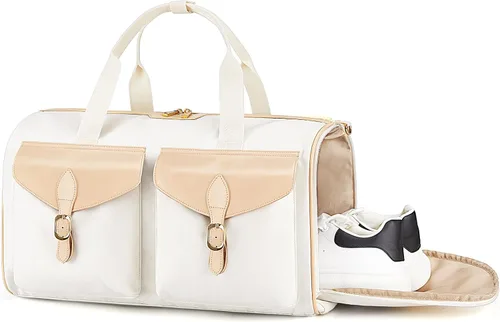 BAGSMART Bolsa de lona para viajes, bolsas vintage de fin de semana para mujer, Beige