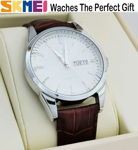 Miniatura 5 de SKMEI Reloj para hombres de negocios vestido clásico de moda casual negro cuero cuarzo analógico impermeable calendario fecha luz simple relojes
