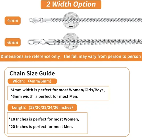 Miniatura 4 de Jewlpire Silver Chain Gold Chain for Men Women Boys - Diamond Cut Miami Mens Cuban Link Chain Necklace 4mm6mm Mens Chain 18K Gold Plated316L