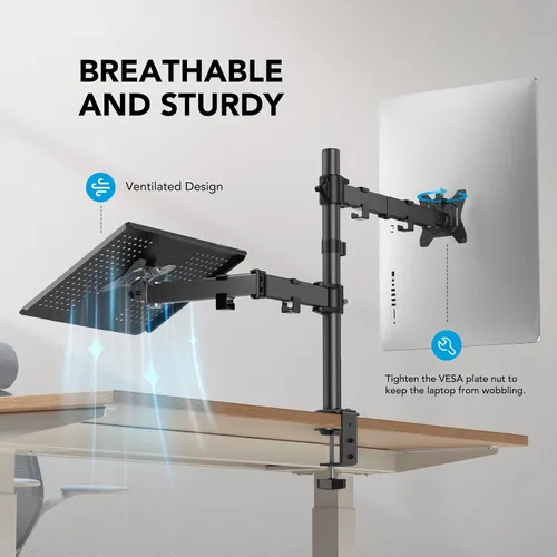 Miniatura 7 de HUANUO Soporte de monitor ajustable, soporte de escritorio de un solo brazo para pantalla de 32 pulgadas y portátil de 17 pulgadas, soporte
