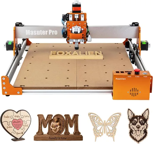 FoxAlien Masuter Pro - Máquina de enrutador CNC de 3 ejes, máquina de grabado de pasatiempos para principiantes, estructura totalmente metálica para