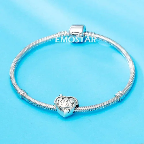Miniatura 2 de EMOSTAR Abalorio familiar de plata de ley con forma de corazón para pulseras