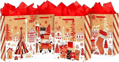 Miniatura 22 de 10 bolsas de regalo con papel de seda de 8 x 4 x 11 pulgadas. Kraft 8