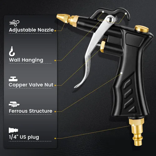 Miniatura 2 de SARDVISA Pistola de aire industrial con boquilla de aire de latón ajustable, pistola sopladora de aire de primera calidad con 2 extensiones de flujo