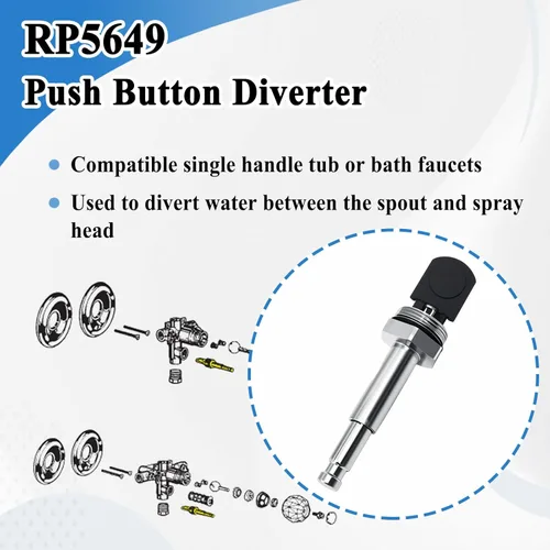 Miniatura 3 de Desviador de botón de acero inoxidable RP5649, compatible con grifos de bañera y ducha, conjunto de válvulas de bañera de repuesto