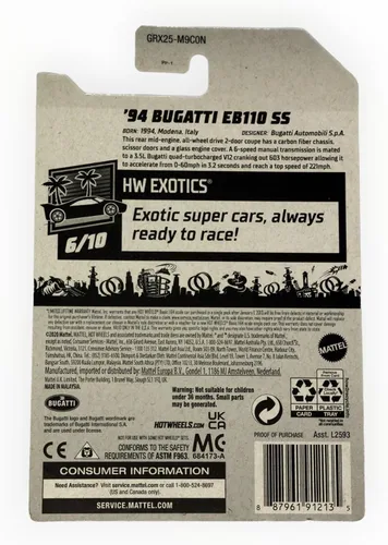 Miniatura 3 de Hot Wheels Bugatti EB110 SS '94, [Azul] 224/250 Exotics 6/10