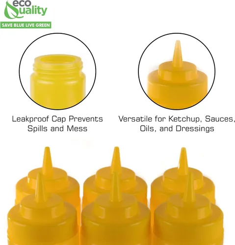 Miniatura 4 de Paquete de 2 botellas de plástico amarillo de 24 onzas para condimentos, salsas, aderezos, artes y manualidades, salsa de tomate, mostaza, aceite