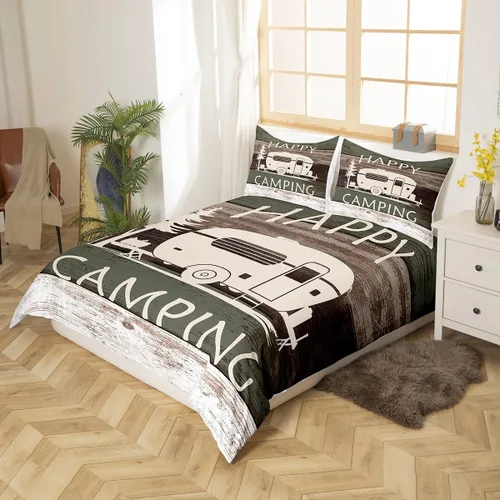 Miniatura 2 de Funda de edredón Happy Camping, juego de ropa de cama con temática de cámper para niños, funda de edredón de estilo rústico para decoración