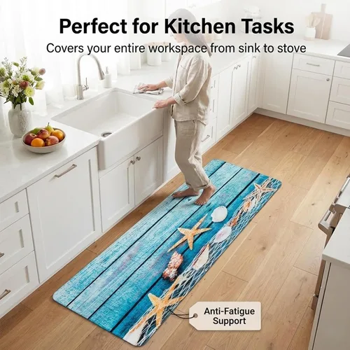 Miniatura 3 de Alfombra de franela de 2 x 6 pies, alfombra de baño antideslizante para cocina y baño (estrella de mar roja)