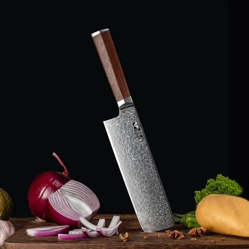 Miniatura 6 de Nakiri - Cuchillo de chef chino de acero de Damasco de 7 pulgadas, VG-10, 67 capas de acero de Damasco, picador profesional de verduras de Damasco