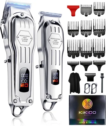 KIKIDO Cortadora de pelo profesional inalámbrica para hombres, kit de corte de pelo, juego de cortapelos con pantalla LCD inalámbrica, máquina de