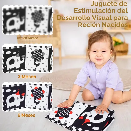 Miniatura 3 de Cawgug Juguetes para bebés de alto contraste en blanco y negro para el desarrollo del cerebro del recién nacido, tiempo boca abajo, libro suave