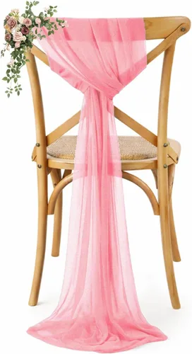 Miniatura 47 de VDS Paquete de 25, Rojo Manzana, Lazos de Gasa para Sillas con Bordado de Chiffon, Funda para Silla con Moño en la Parte Posterior, Ideal